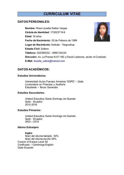 Curriculum Vitae Sencillo Saltos Lissette