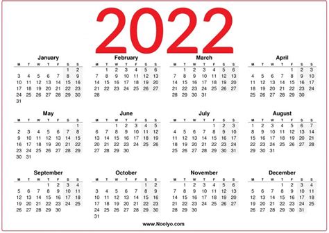2022 Calendar Printable One Page 2022 Calendar Printable Free