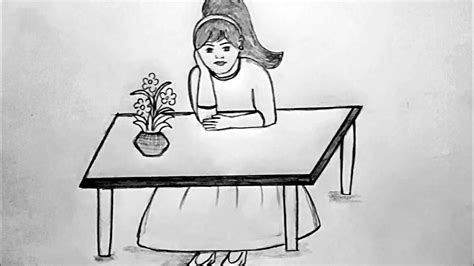 How To Draw Easily A Girl Sitting On A Table Youtube