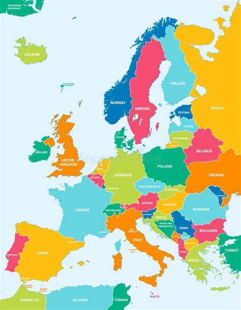 Colorful Map Of Europe Vector Outline Illustration Europe Map Scale Images