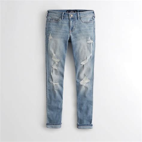 Hollister Stretch Low Rise Crop Super Skinny Jeans In Blue Lyst