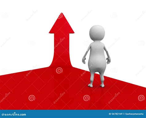 White 3d Person On Red Rising Up Arrow Success Concept Stock
