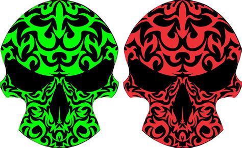 Stickertalk Green And Red Tribal Skulls Vinyl Stickers 1 Sheet Of 2