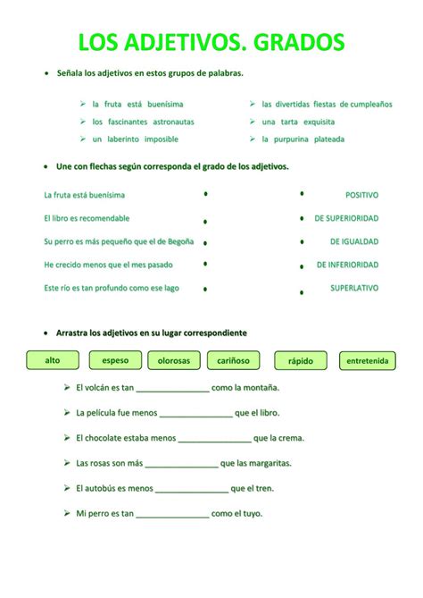 Ejercicio De Adjetivos Grados