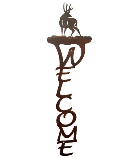 Mule Deer Vertical Metal Welcome Sign Rustic Outdoor Wall Decor