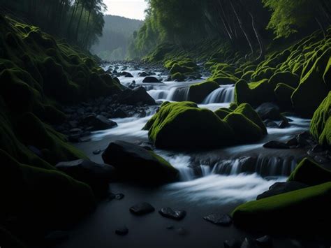 Premium Ai Image River Flowing Through The Forest Calm Moody Nature