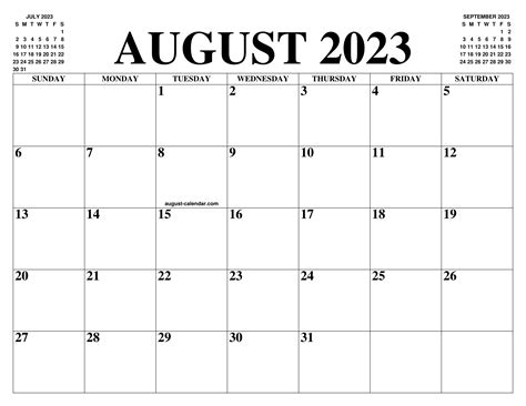 August 2023 Printable Calendar Raisa Template