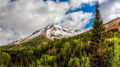 Nature Landscape Fall Forest Mountain Colorado Snowy Peak Clouds
