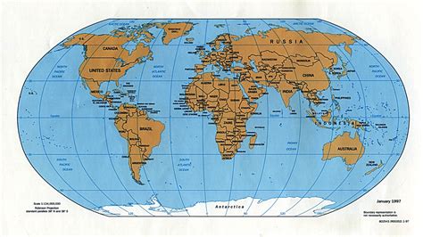 Детальная политическая карта Мира 1997 го года на английском языке