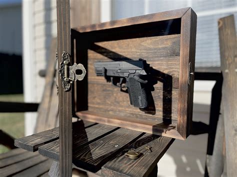 Single Pistol Display Case Wall Mount Solid Hardwood Cabinet Handgun