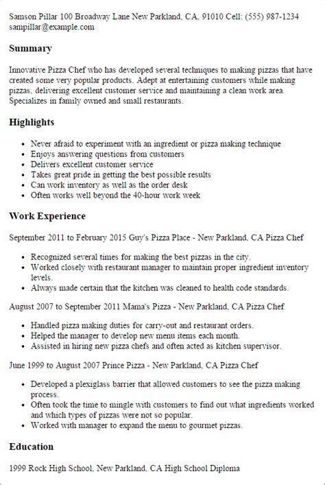 Professional Pizza Chef Templates To Showcase Your Talent Myperfectresume