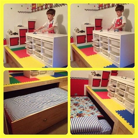 This diy storage bed is another ikea hack from anita sienudzi. #DIY Hidden trundle bed, toy box, steps with drawers #LEGO ...