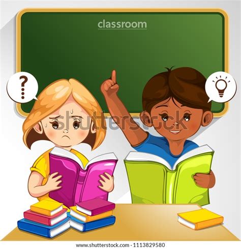 Kids Classroom Answering Questions Vector Illustration Stock Vector