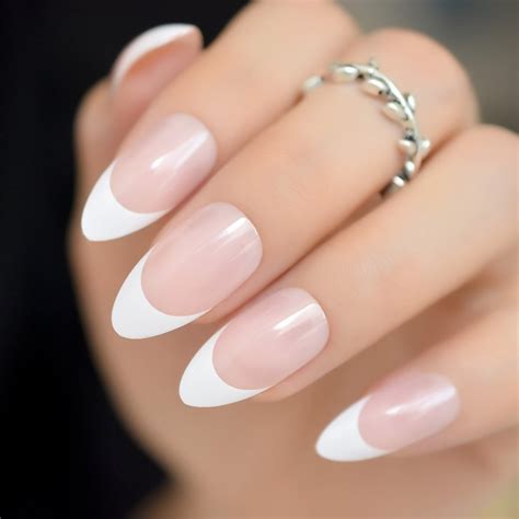 Oval Round White French Fake Nails Natural Clear Pink Pre