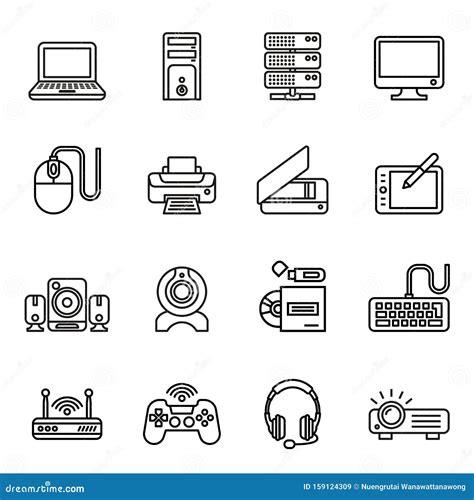 Computer Icons And Computer Accessories Icons Set Line Style Stock