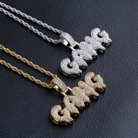 18k Gold Plated Iced Out Gang Pendant Mens Etsy