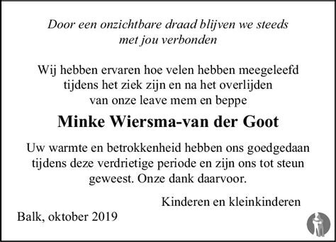 Minke Wiersma Van Der Goot 01 08 2019 Overlijdensbericht En