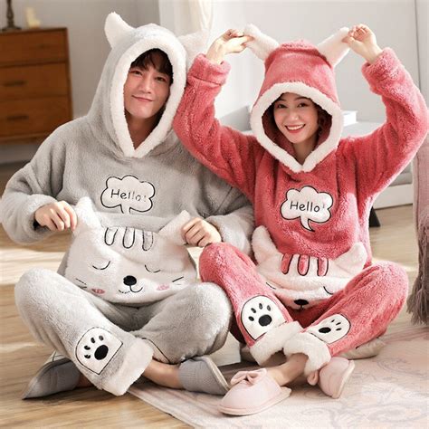 july s song couple pajama sets flannel winter pajamas long sleeve full trousers cute warm thick