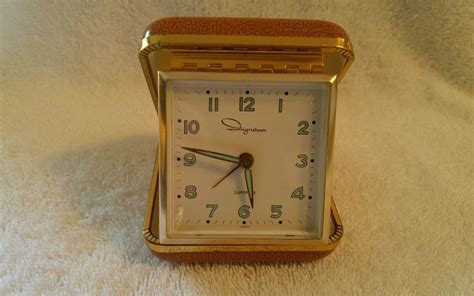 Vintage Ingraham Luminous Folding Travel Alarm Clock Tan Case Japan