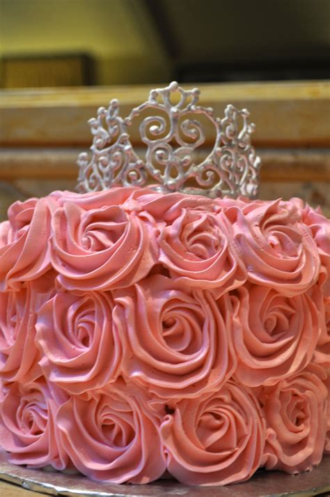 Pink Rosette Cake With Silver Royal Icing Tiara Birthday Cake Girls