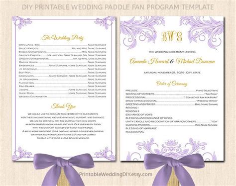 fan wedding program template printable fan program instant