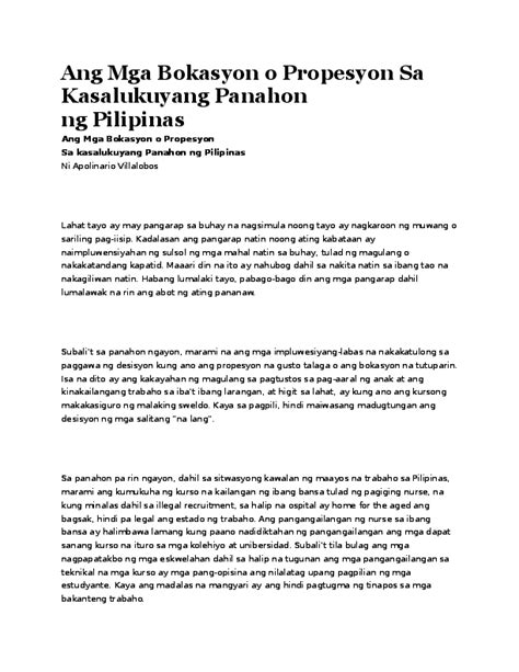 Doc Ang Mga Bokasyon O Propesyon Sa Kasalukuyang Panahon Ng Pilipinas