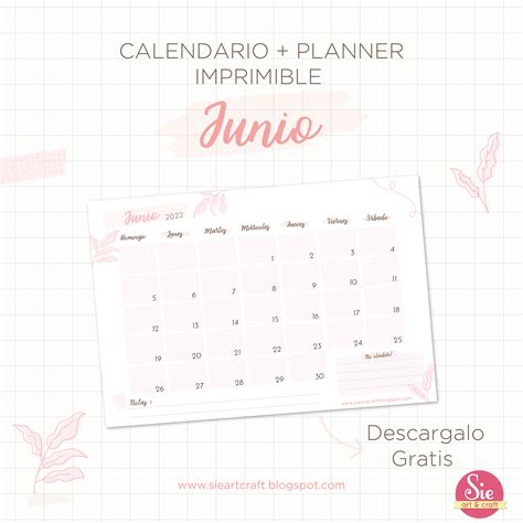 Sie Art And Craft Calendario Planner Junio 2022 ♥