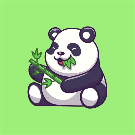 Cute Panda Eating Bamboo Leaf Cartoon Vector Icon Illustration Animal