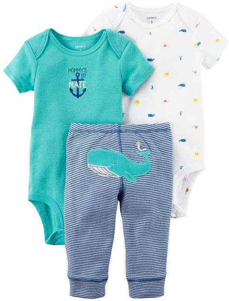 Baby Boy Carters Whale Bodysuit Embroidered Bodysuit And Striped Pants