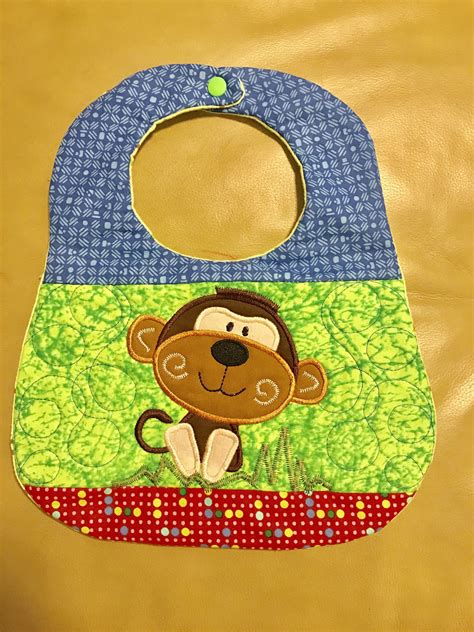 Adorable Quilted Baby Bib With Embroidery And Applique Just Monkeying