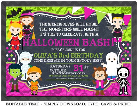 Girls Halloween Party Invitation Kids Halloween Party Etsy