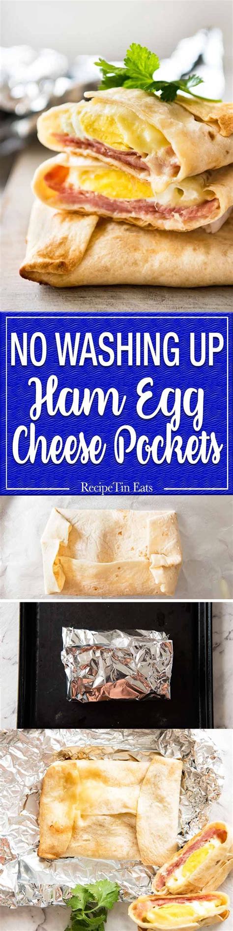No Washing Up Ham Egg Cheese Pockets Place Ham On A Wrap Tortilla
