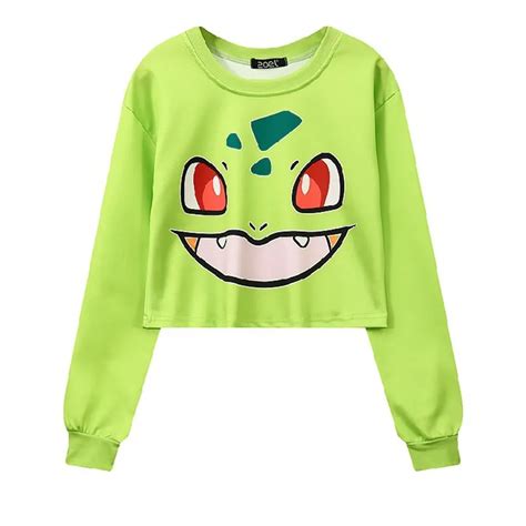 Pokemon Go Cropped Bulbasaur Hoodie Crop Sweatshirt Women Harajuku