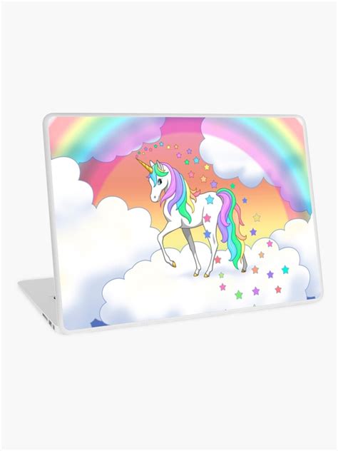 Pretty Rainbow Unicorn Clouds Colorful Falling Stars Laptop Skin