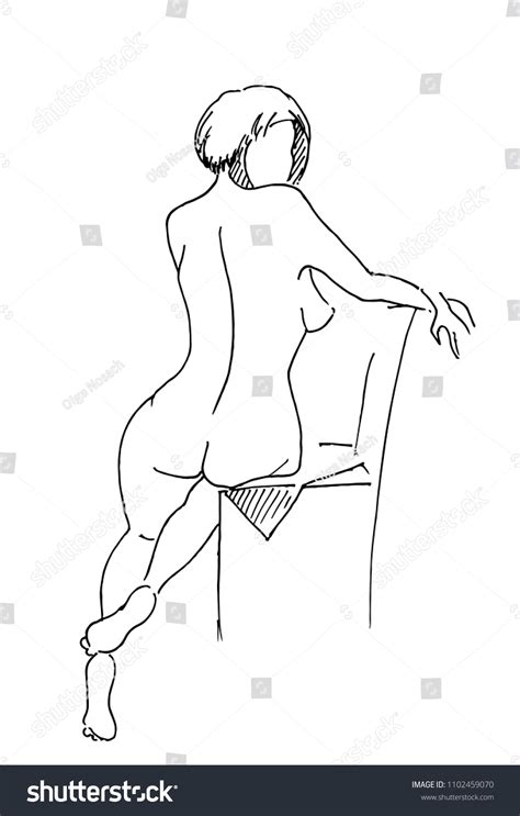Nude Girl On Chairlinear Silhouettehand Drawngraphics Vector C S N