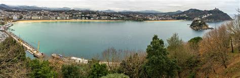 Panoramic Shot Of A La Concha Bay In San Sebastian From Monte Urgull