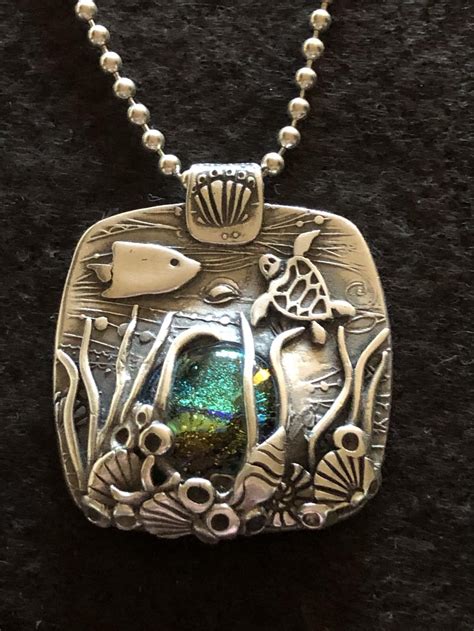Under The Sea Fine Silver Necklace With Dichroic Cab Etsy In 2020 Precious Metal Clay