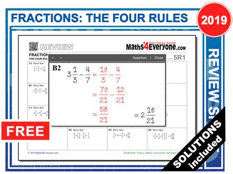 Gcse Revision Fractions The Four Rules Teaching Resources