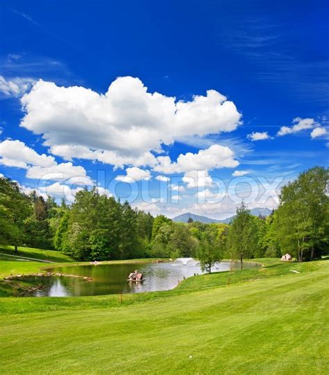 European Landscape With Beautiful Blue Sky Stock Photo
