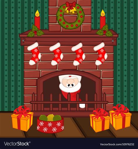 Santa Claus Inside Fireplace Royalty Free Vector Image