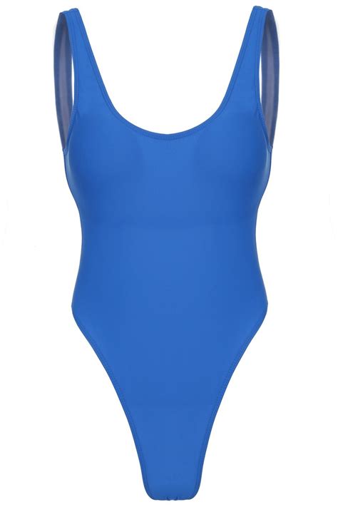 Sexy Womens Scoop Neck Backless Pure Color One Piece High Cut Bathing