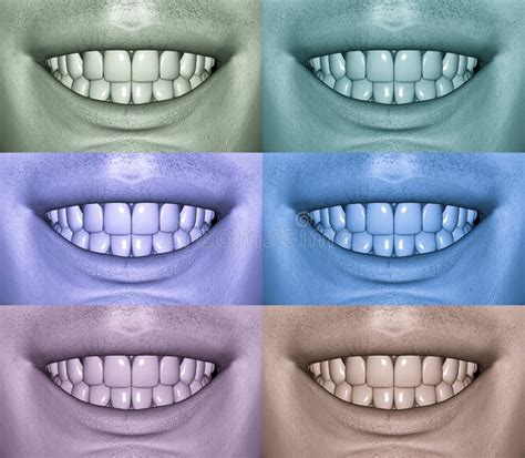Smiling Mouths Showing Teeth In Various Colors Stock Illustration