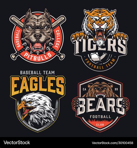 Colorful Vintage Sports Teams Logos Set Royalty Free Vector