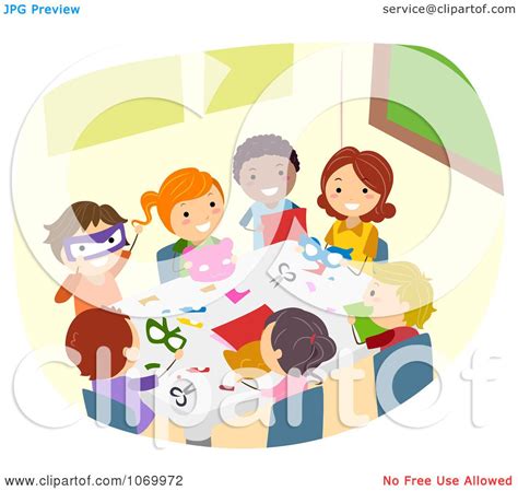 Clipart Diverse Stick Students Doing Crafts Royalty Free Vector