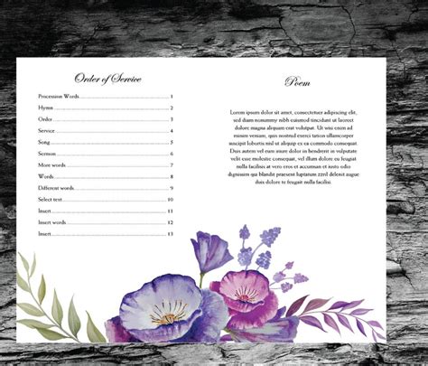 Funeral Program Template Violet Purple Floral Memorial Etsy