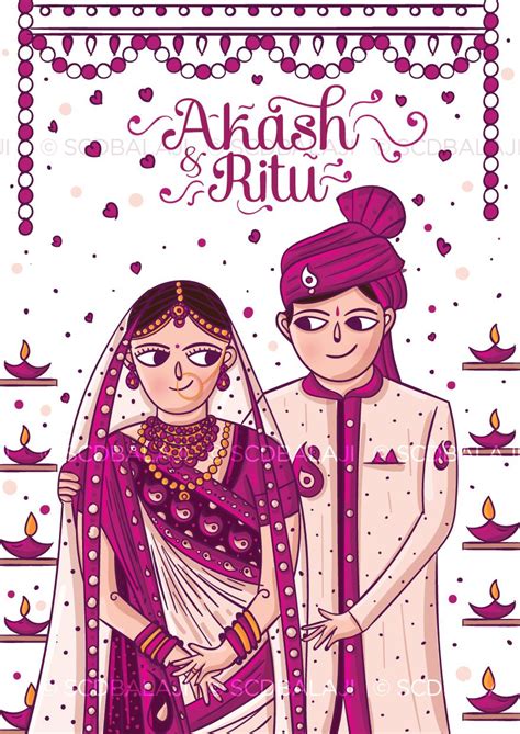 The hindu wedding cards are not just for welcoming guests to join the celebrations, but these days these have become a symbol of hindu rituals, customs. Gujarati Wedding Invitation Illustration and Design by www.scdbalaji.com. Free einvites wi ...