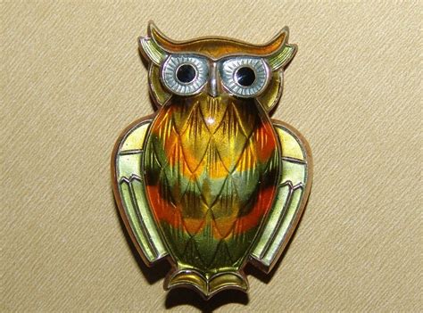Sterling Silver Enamel Owl Brooch 1 9 16 David Etsy