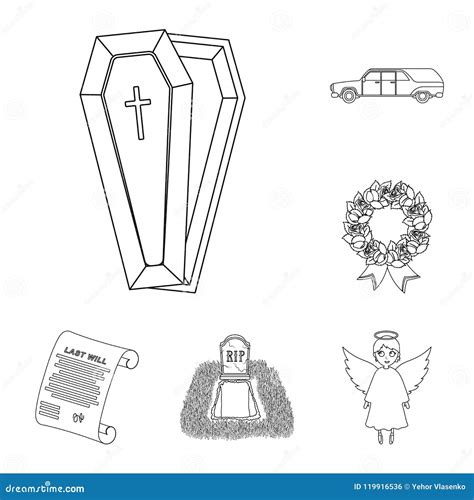 Funeral Ceremony Outline Icons In Set Collection For Design Funerals