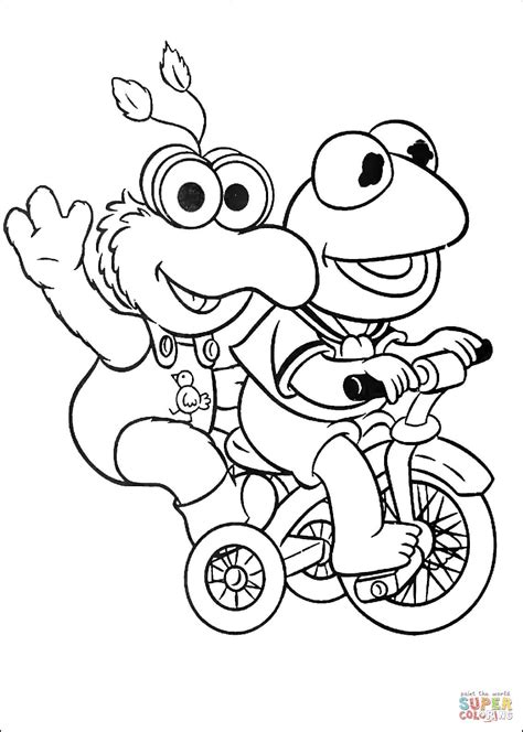 Dibujo De Baby Kermit Y Gonzo Montando En Triciclo Para Colorear