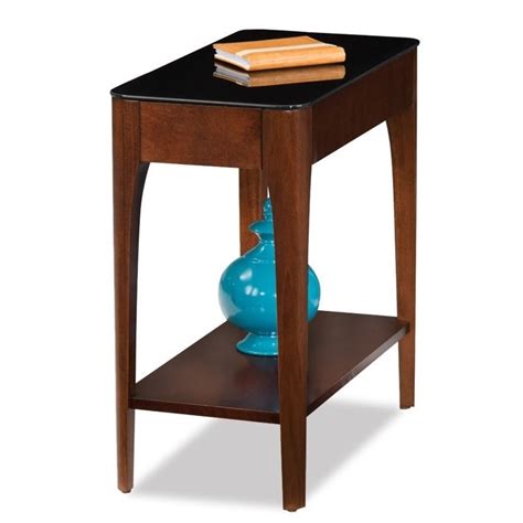 Leick Obsidian Glass Top Narrow End Table In Chestnut 11105